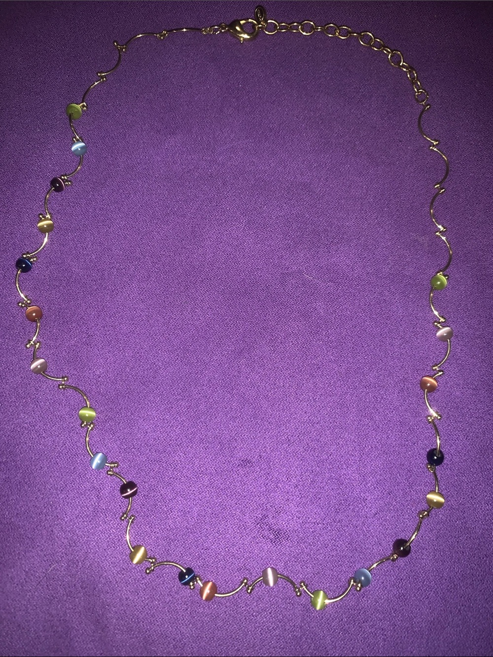 Vintage Monet Cat Eye Crystal Gold-Tone Wavy Necklace